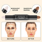 Concealer stick with before and after effects on a beige background