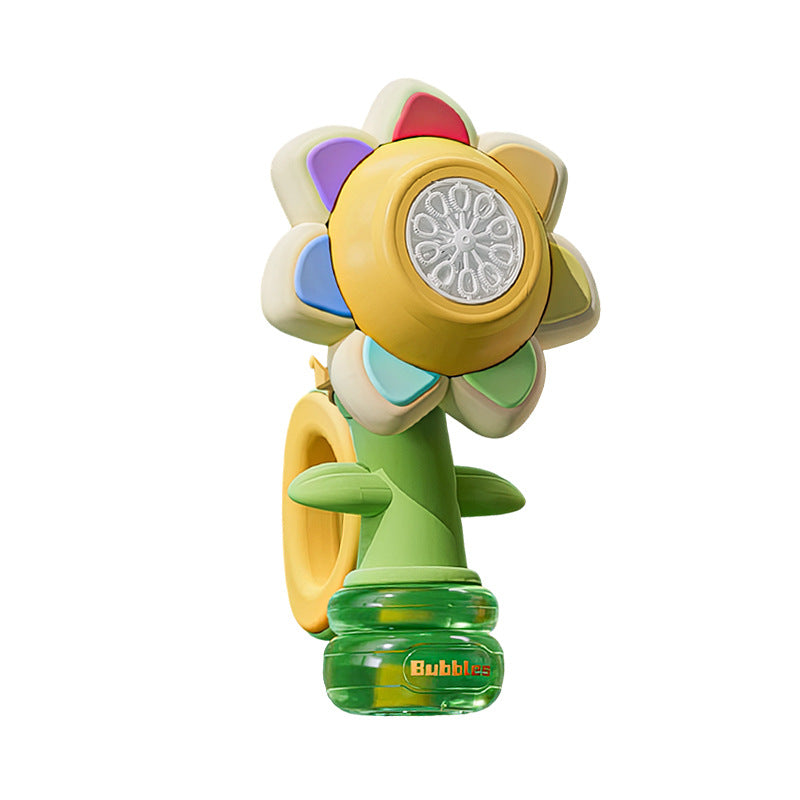 Colorful bubble machine shaped like a flower on a white background